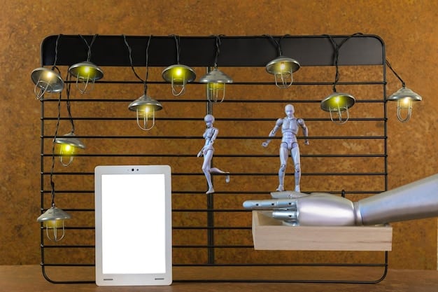 An augmented reality display overlaid on a robotic arm, showing data and instructions for a specific task. The image illustrates the use of AR technology to enhance human-robot collaboration, allowing workers to monitor and control robotic operations in real-time.