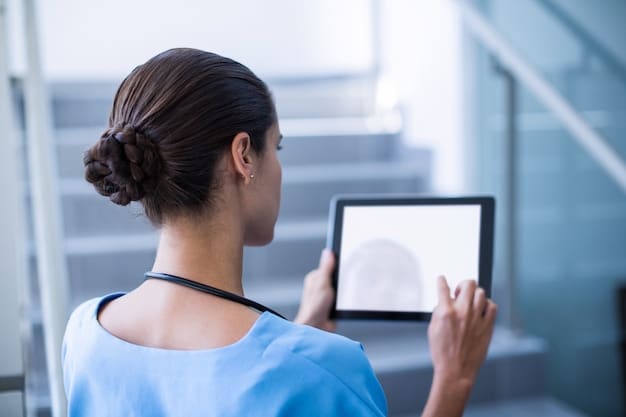 A scene in a modern hospital setting where a doctor is using a tablet to remotely monitor a patient's condition, with the edge computing infrastructure visualized in the background.