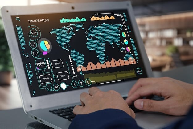 A computer screen displaying a blockchain-based supply chain management dashboard. The dashboard shows real-time data on product location, temperature, and other key metrics, with alerts highlighting potential issues or delays.
