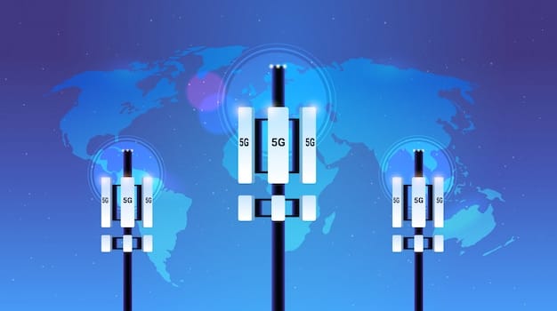 A close-up of a 5G antenna transmitting signals, illustrating the high-speed and low-latency capabilities of 5G technology and its potential to enhance autonomous vehicle performance.