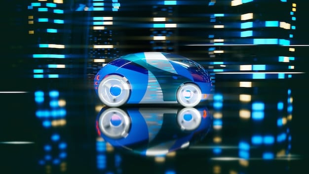 A digital illustration of a shield protecting an autonomous vehicle from cyber threats, symbolizing the importance of robust cybersecurity measures in securing 5G-enabled AVs.