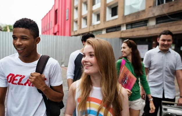 A group of high school students participating in an international cultural festival at their school, each wearing traditional clothing and presenting aspects of their heritage, such as food, music, and art.