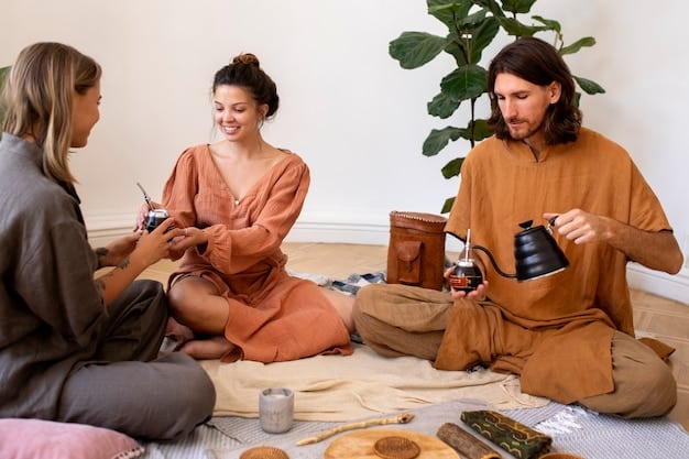 A group of young adults participating in a personalized spirituality workshop, engaging in activities such as mindfulness exercises, journaling, and group discussions in a serene environment.