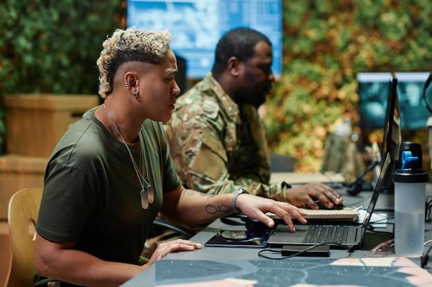 A diverse group of military personnel participating in a joint training exercise with international partners, focusing on cybersecurity and incident response scenarios.