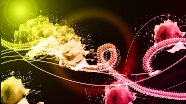 A close-up shot of a DNA double helix graphic blending into an image of various colorful and healthy foods, such as berries, leafy greens, and nuts. The image represents the integration of genetic information with personalized dietary recommendations.