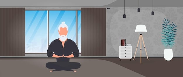 A person sitting in a quiet room, eyes closed, meditating with hands resting gently on their knees to illustrate the practice of mindful meditation.