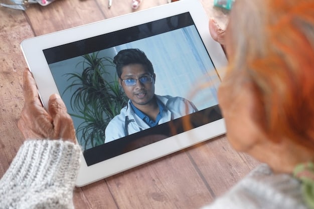 A doctor conducting a virtual consultation with a patient on a tablet. The patient is smiling and engaged, highlighting the positive and convenient experience of telemedicine. The background should suggest a comfortable home setting.