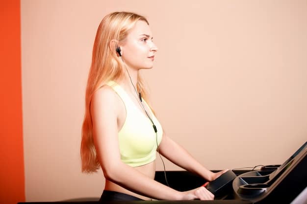 An image showing a person using a treadmill in a well-equipped gym, focused on cardiovascular fitness and routine exercise.