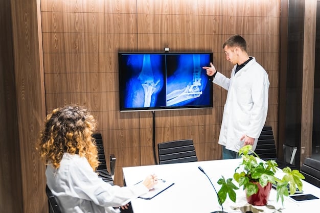 A split screen showing a doctor in a modern office setting on one side and a patient in a rural, cozy home on the other side, both interacting via a video call on their respective devices (laptop/tablet).