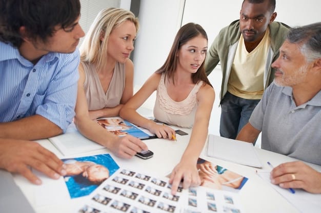 A photograph of a project management team reviewing blueprints and discussing project timelines, highlighting the planning and coordination required to secure funding and execute infrastructure projects successfully.