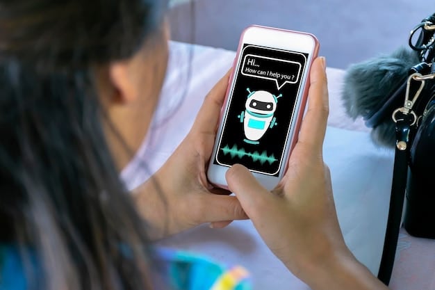 A close-up of a chatbot interface on a mobile phone, showcasing a conversation between a customer and an AI assistant. The interface should look modern and user-friendly.