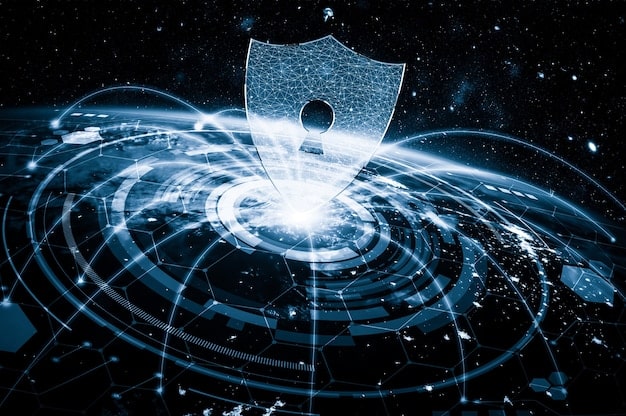 A conceptual image representing data privacy, with a shield protecting a network of data points. The image is modern and professional, with a focus on security and protection.