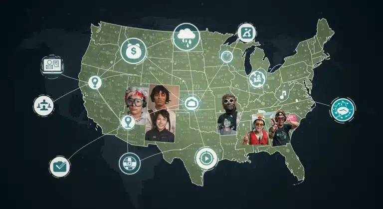 Diverse subcultures digitally connecting across the United States, illustrating increased online engagement.