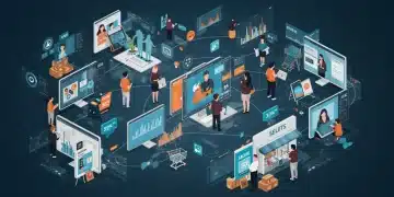 Futuristic retail landscape showing diverse consumers and digital shopping trends in Q1 2025