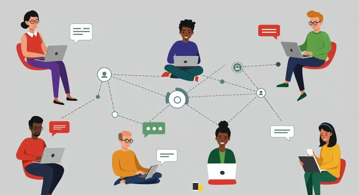 People from various subcultures actively engaging with digital devices, highlighting the growth of online communities.