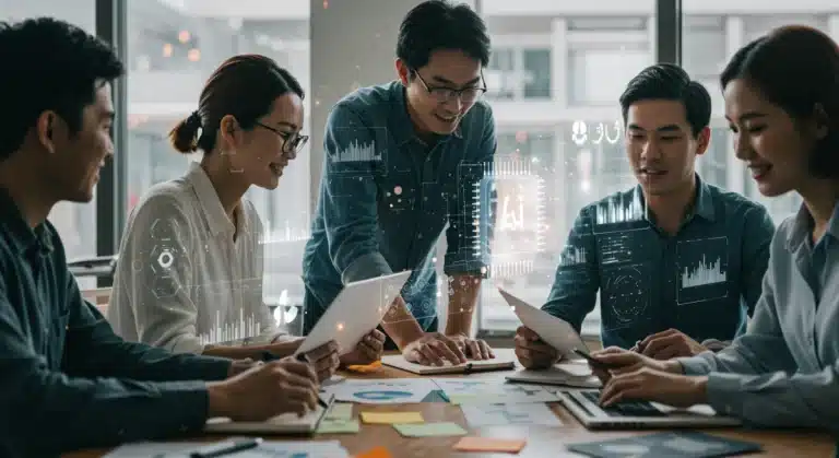 Small business owners using AI tools for efficiency