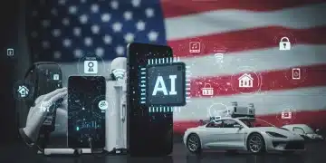 Illustration of smart devices and cybersecurity measures representing US edge AI regulations' impact on consumer tech.