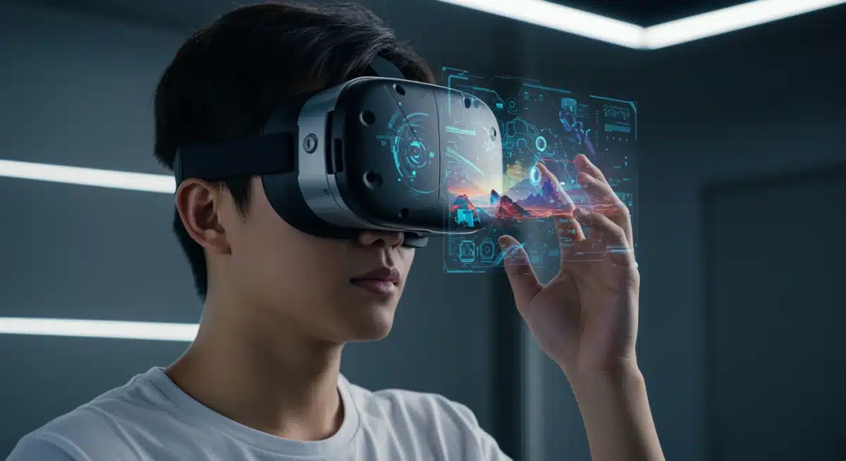 Person using a VR headset for immersive digital experiences.