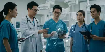 Healthcare professionals analyze AI data in modern US hospital