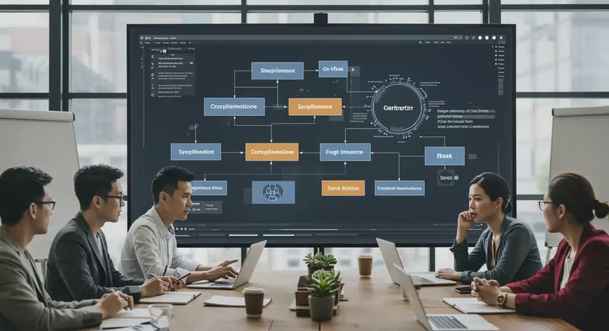Cybersecurity team discussing compliance strategies