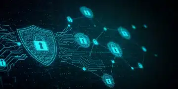 Digital security shield protecting tech infrastructure