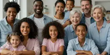 Diverse modern family structures in a warm, inclusive setting in the US, symbolizing acceptance.