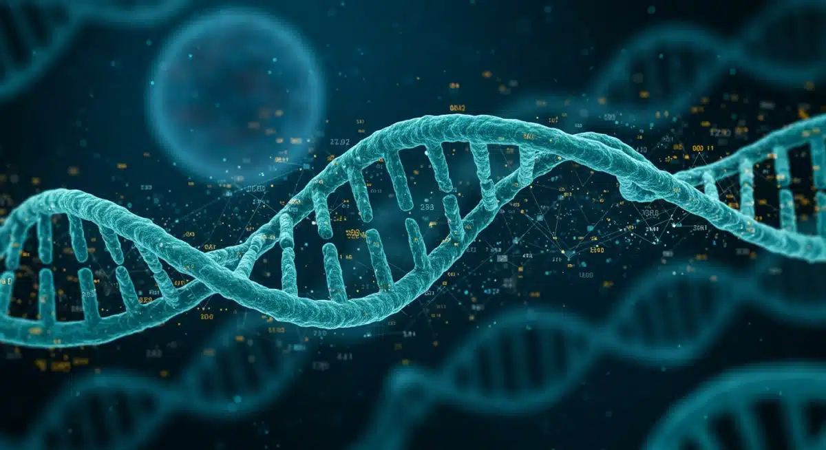 DNA strands integrating with digital data points for genetic screening