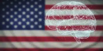 Futuristic brain with glowing neural networks, representing neuroscience breakthroughs and brain health in the US.