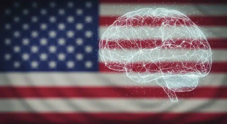 Futuristic brain with glowing neural networks, representing neuroscience breakthroughs and brain health in the US.