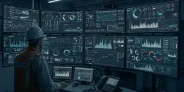 Industrial control room with real-time IoT sensor data for efficiency