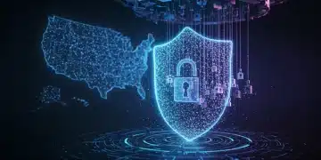 Futuristic quantum data shield protecting US businesses in 2026