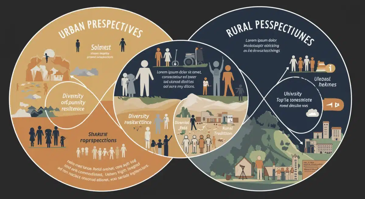 Venn diagram comparing shared and distinct cultural values in urban and rural U.S. communities.