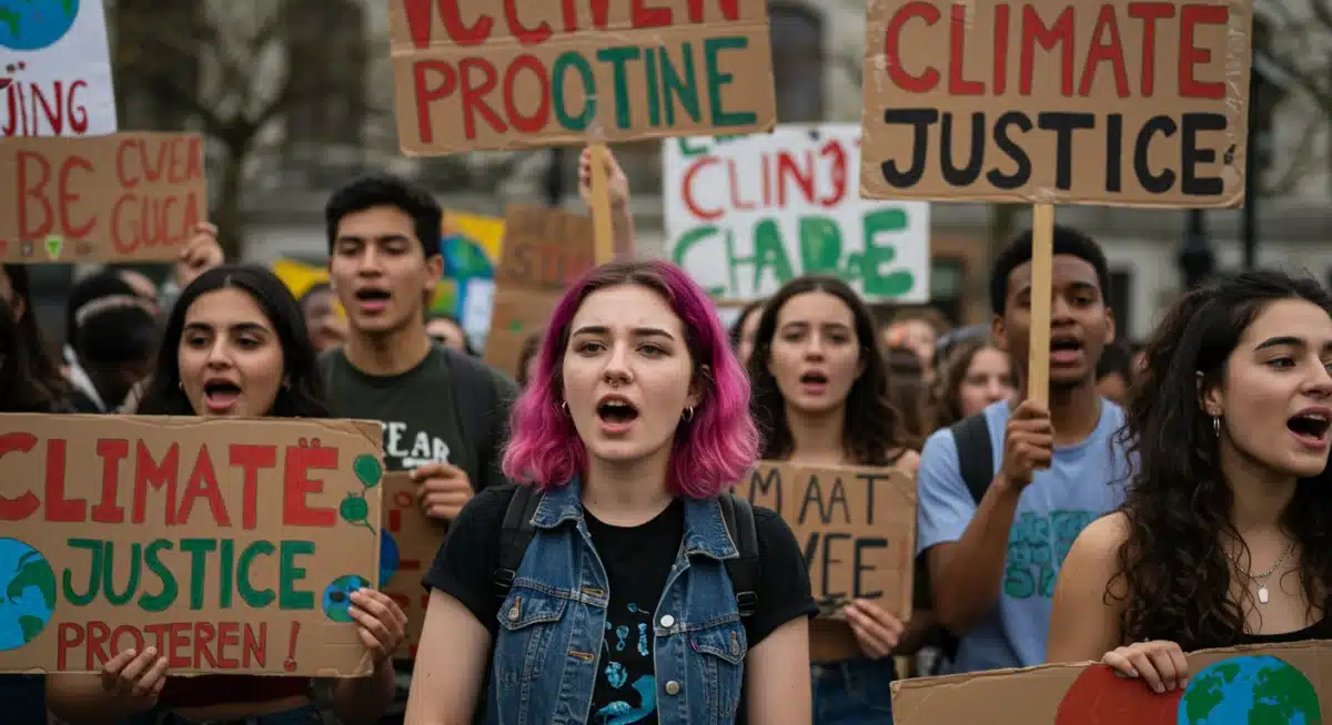Young activists protesting for climate change, illustrating youth's engagement in social issues.