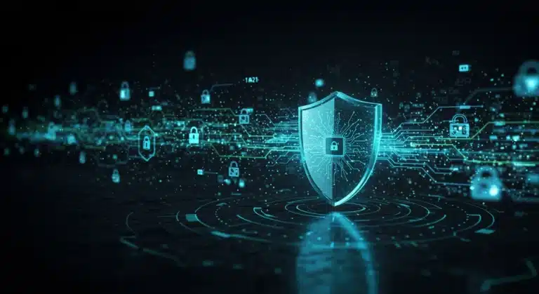 Digital shield protecting networked servers from 2026 cyber threats