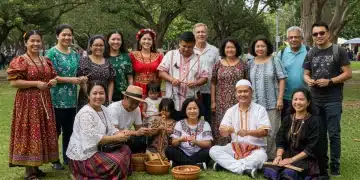 Diverse community members engaging in cultural heritage activities, celebrating identity and connection.