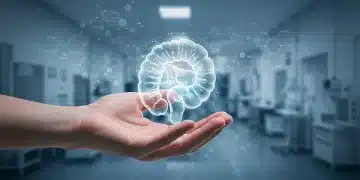 Futuristic organ in hand, symbolizing advanced transplant technology