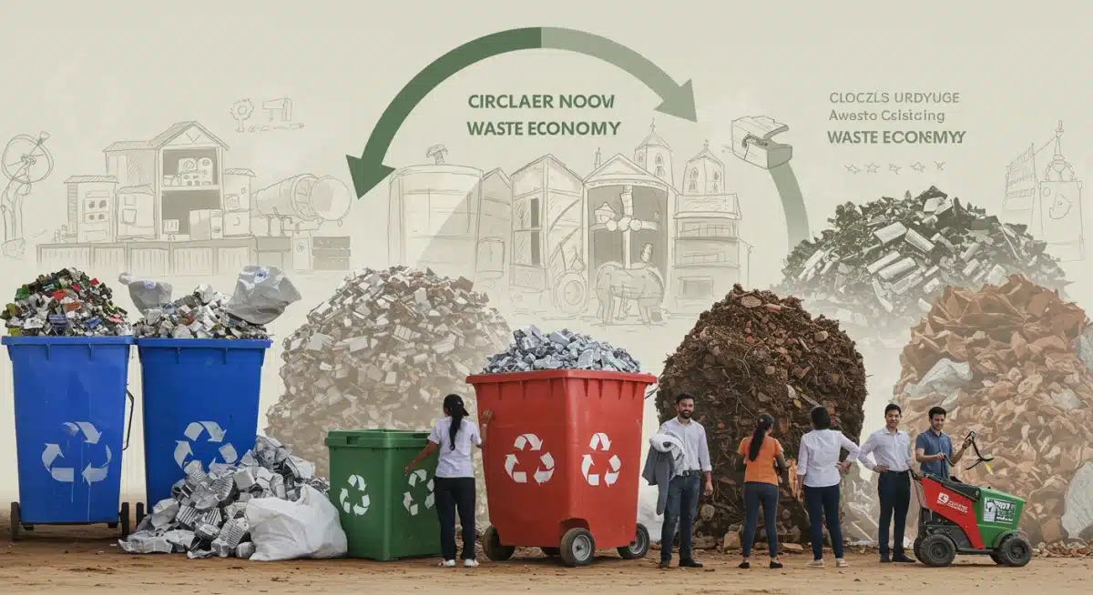 Circular economy model showing recycling, repurposing, and sustainable consumption.