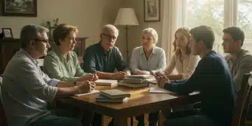 Multi-generational family discussing social justice issues at home.