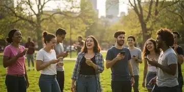 People enjoying authentic offline social connection in a park, free from digital distractions.