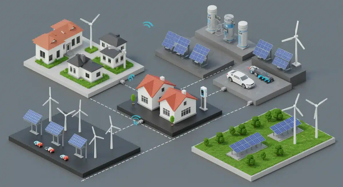 Smart grid infrastructure with renewable energy integration and electric vehicle charging.