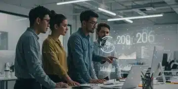 Strategic workforce planning team analyzing data for future talent needs