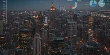 US city skyline with office buildings, showing hybrid work impact on office space demand and operational costs in Q1 2026.