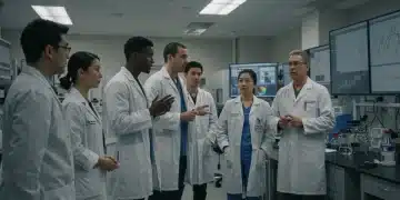 U.S. experts collaborating on anti-aging research in a futuristic lab