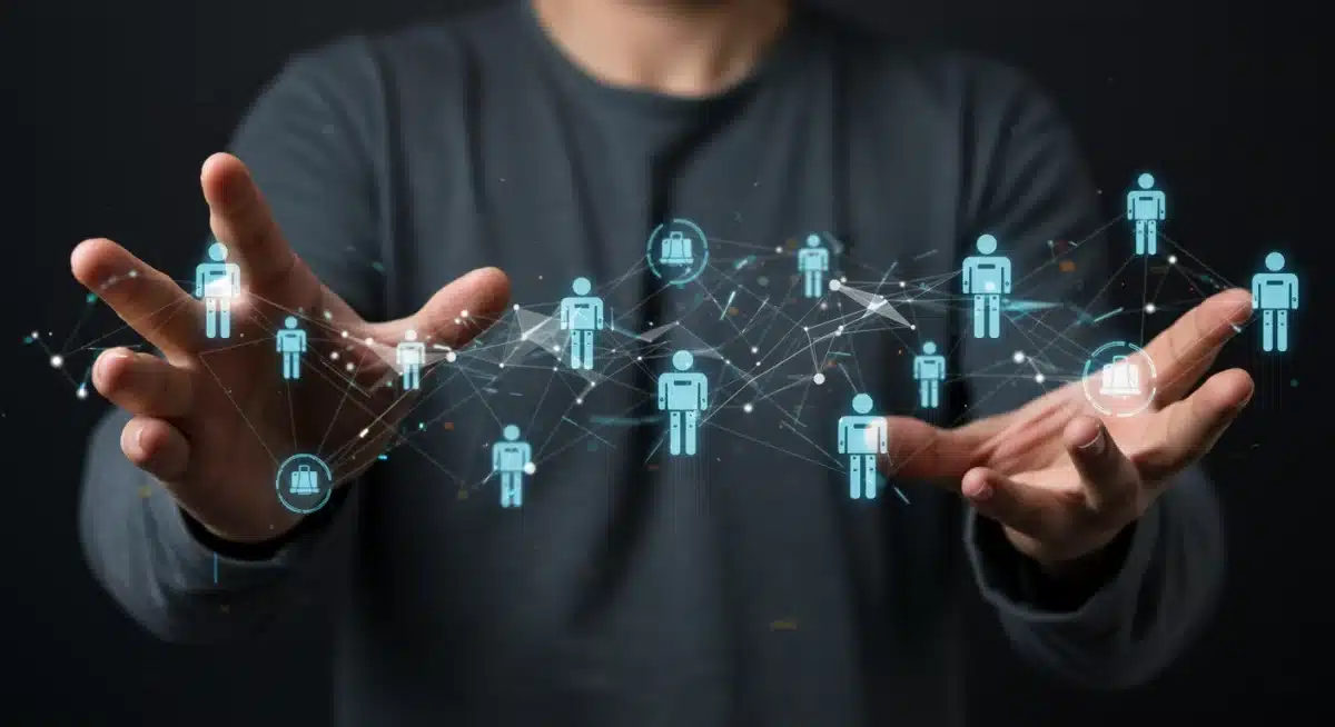 Digital network showing AI-driven communication in a hybrid team.