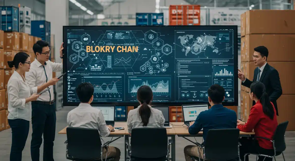 Supply chain team using blockchain dashboard for real-time decision making