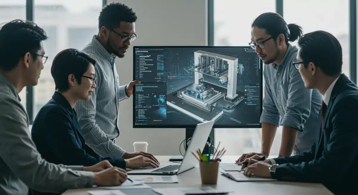 Engineers collaborating on a digital prototype for on-demand production.