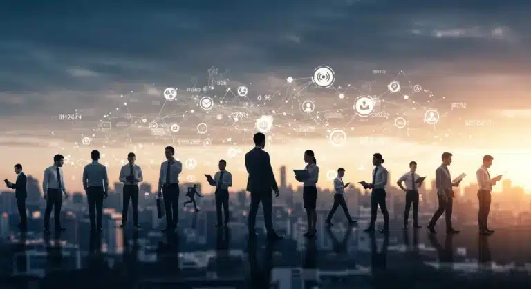 Dynamic image of diverse workforce shifting roles, representing the Great Reshuffle's impact on the US labor market and future of work.