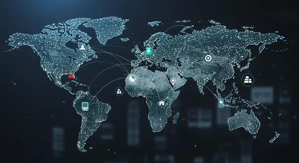 Visual representation of an optimized global supply chain with on-demand manufacturing.