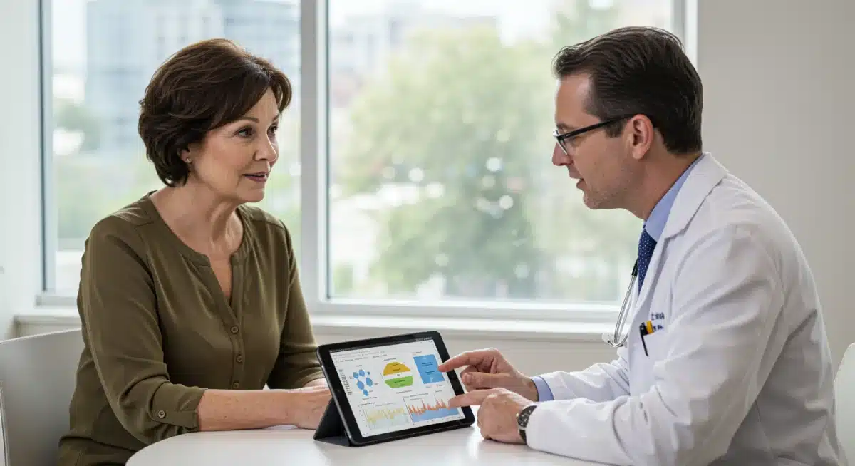 Oncologist and patient reviewing personalized genomic treatment plan