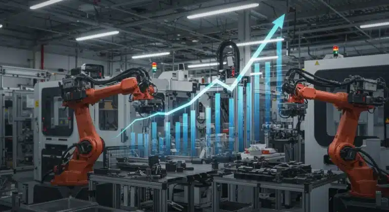 Robotics and 3D printers in a modern US on-demand manufacturing facility.